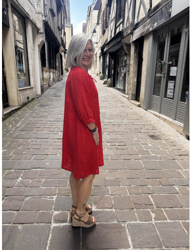 Robe court lin rouge  BELLIS Cream