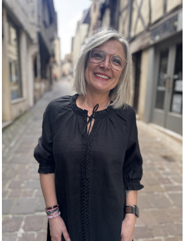 Robe courte lin noir BELLIS Cream