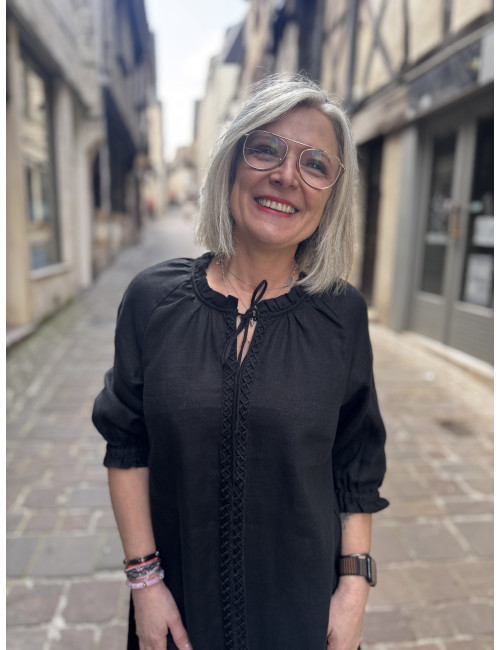 Robe courte lin noir BELLIS Cream