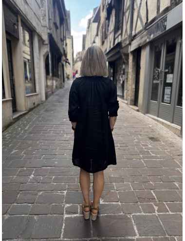 Robe courte lin noir BELLIS Cream