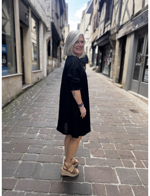 Robe courte lin noir BELLIS Cream