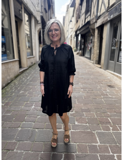 Robe courte lin noir BELLIS Cream