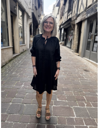 Robe courte lin noir BELLIS Cream