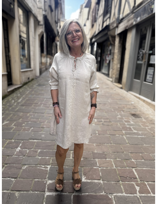 Robe courte lin sand BELLIS Cream