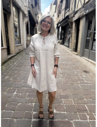 Robe courte lin sand BELLIS Cream