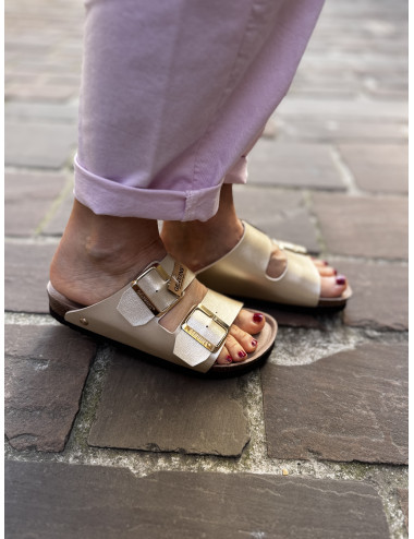 Mules HONOLULU shiny platinum Genuins