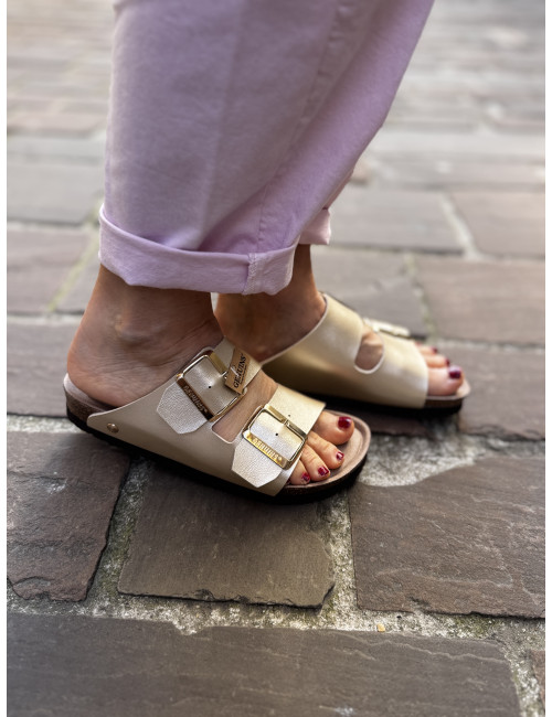 Mules HONOLULU shiny platinum Genuins