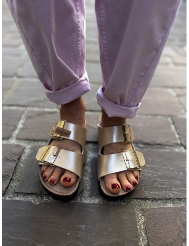 Mules HONOLULU shiny platinum Genuins