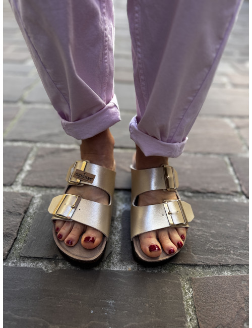 Mules HONOLULU shiny platinum Genuins