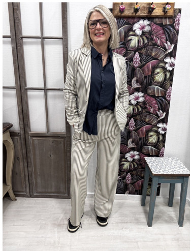 Pantalon ANETT rayé Cream