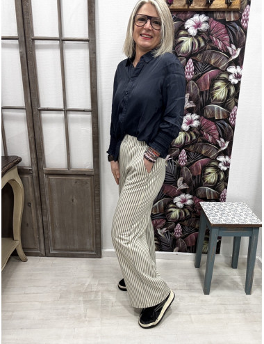Pantalon ANETT rayé Cream