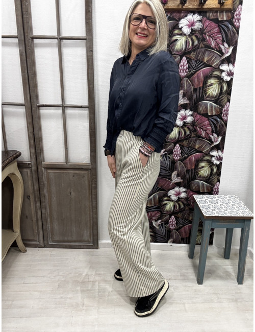 Pantalon ANETT rayé Cream