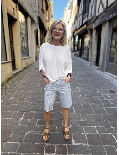 Bermuda BERTA rayé Cream