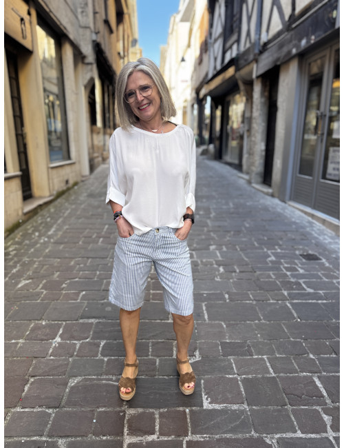 Bermuda BERTA rayé Cream