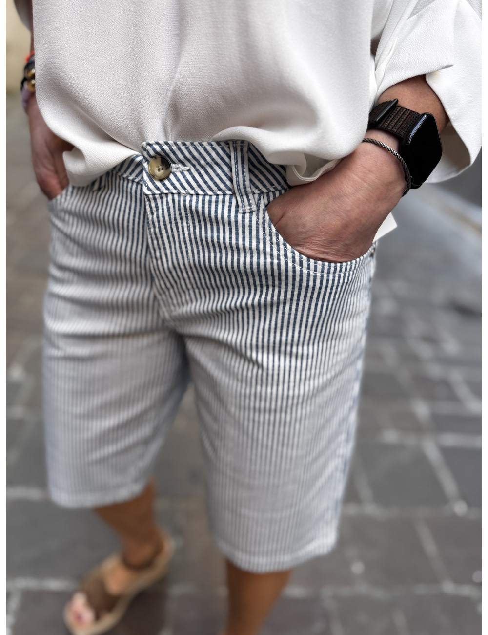 Bermuda BERTA rayé Cream