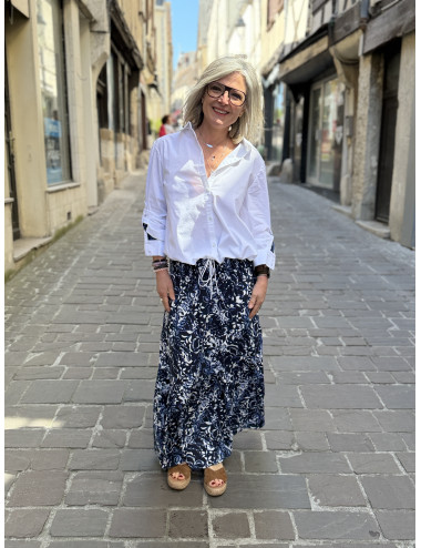 jupe TIAH navy blue toile Cream