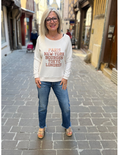 Sweat ecru Paris New York