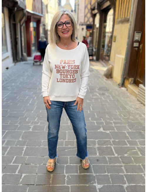Sweat ecru Paris New York