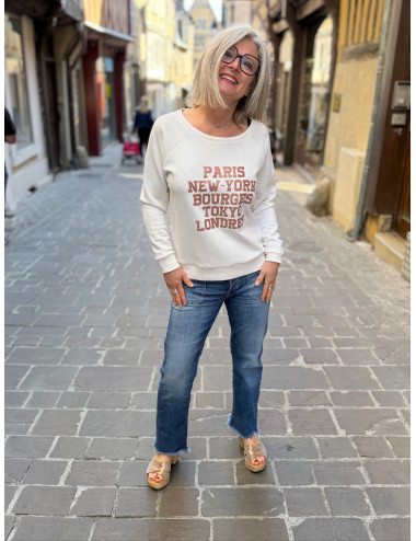 Sweat ecru Paris New York