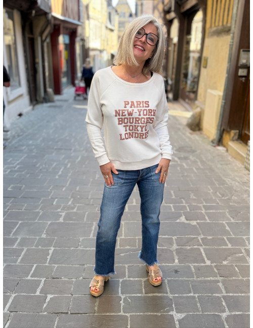 Sweat ecru Paris New York