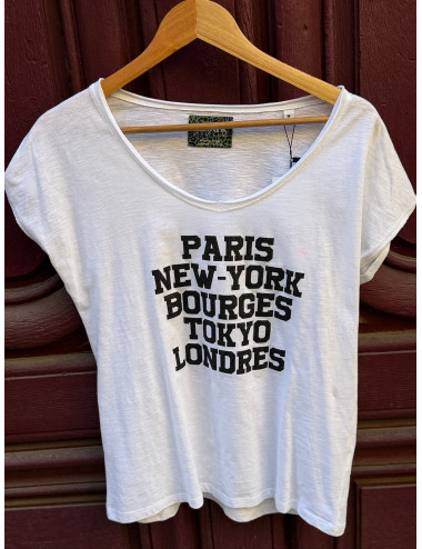Tee Shirt Paris New york Bourges blanc paillettes noires