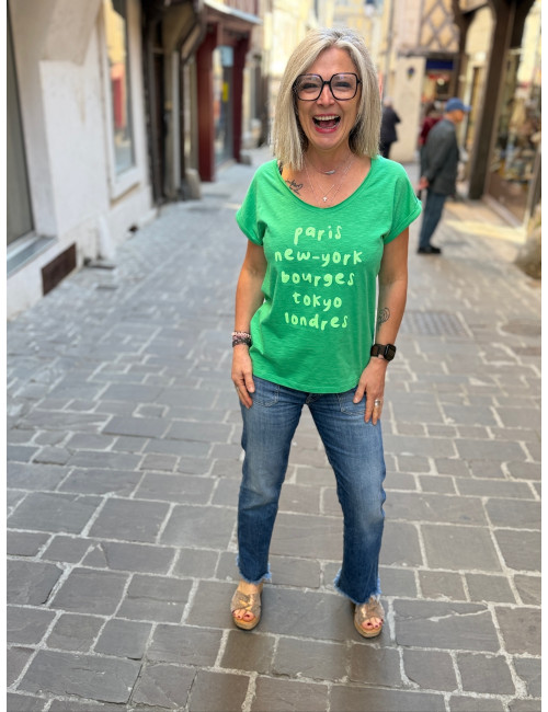 Tee shirt Paris New York Bourges neon fond vert