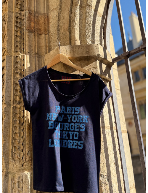 Tee shirt Paris New York Bourges marine paillettes indigo Anouk et Ninon