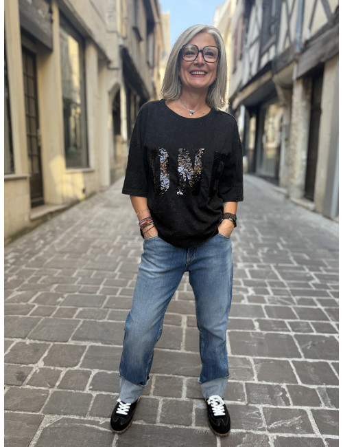 Tee shirt ALAN sequins black One Tee