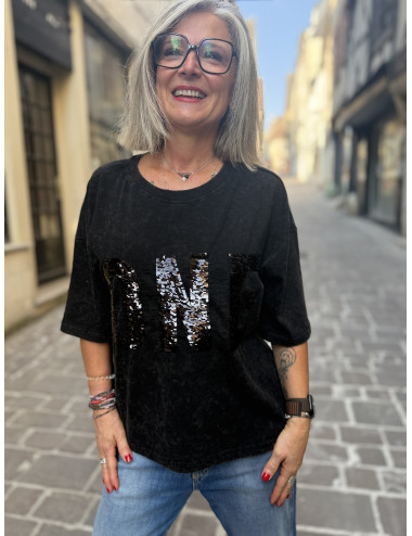 Tee shirt ALAN sequins black One Tee