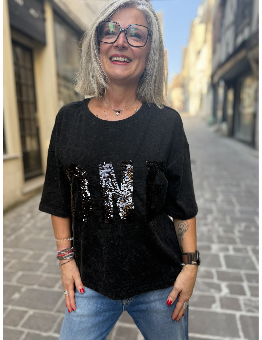 Tee shirt ALAN sequins black One Tee