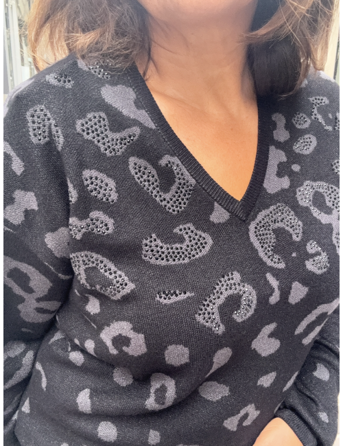 Pull noir imprimé  et strass Lola Casademunt