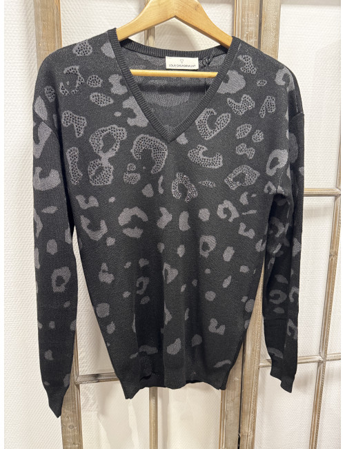 Pull noir imprimé  et strass Lola Casademunt