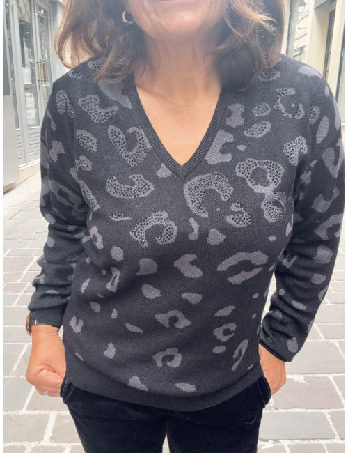 Pull noir imprimé  et strass Lola Casademunt