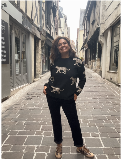 Pull jacquard léopards noir  Lola Casademunt