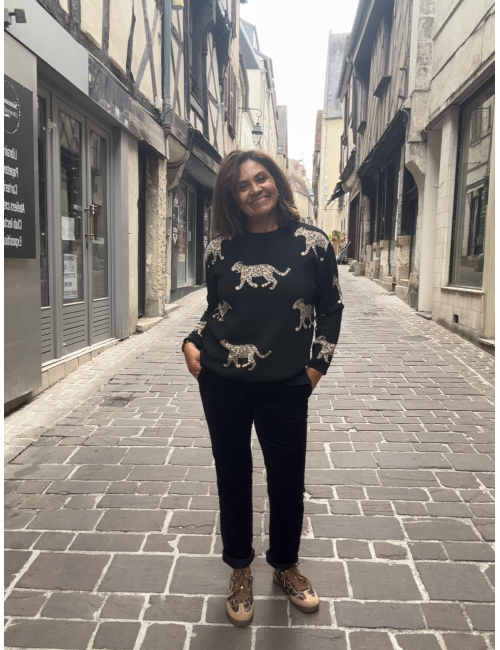 Pull jacquard léopards noir  Lola Casademunt
