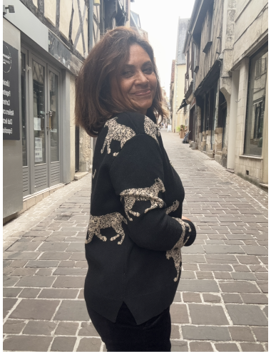 Pull jacquard léopards noir  Lola Casademunt