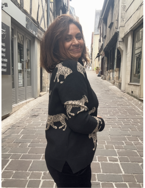 Pull jacquard léopards noir  Lola Casademunt