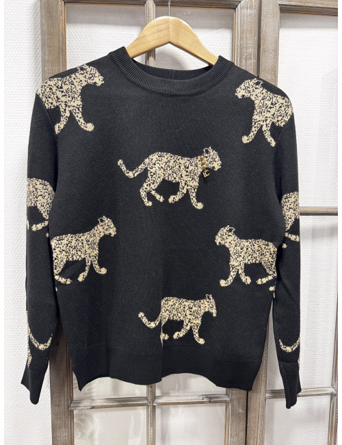 Pull jacquard léopards noir  Lola Casademunt