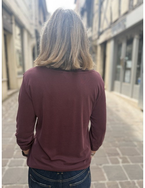 Tee shirt TICKA col V burgundy Le Temps Des Cerises