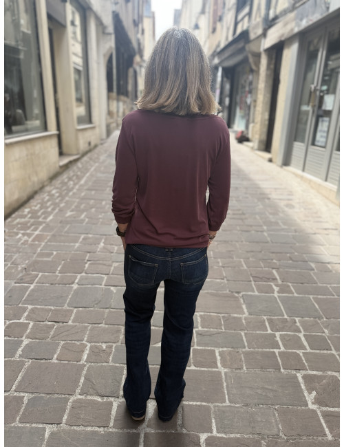 Tee shirt TICKA col V burgundy Le Temps Des Cerises