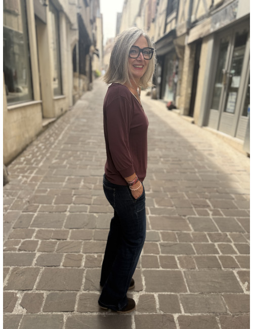 Tee shirt TICKA col V burgundy Le Temps Des Cerises