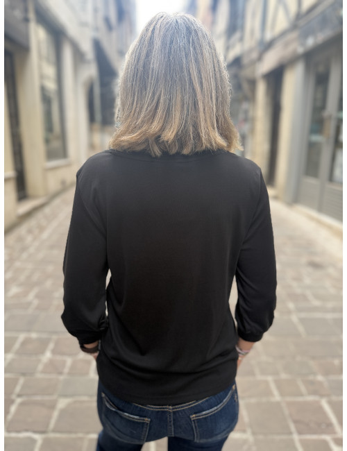 Tee shirt TICKA col V noir Le Temps Des Cerises
