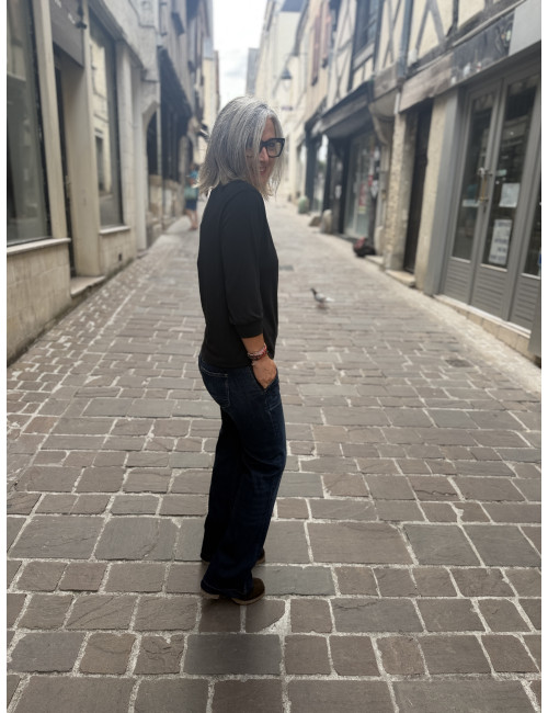 Tee shirt TICKA col V noir Le Temps Des Cerises
