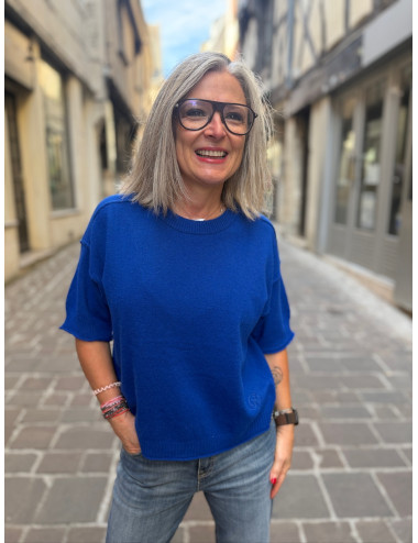 Pull manches courtes BEATA bleu roi Orféo