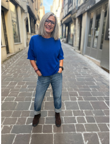 Pull manches courtes BEATA bleu roi Orféo