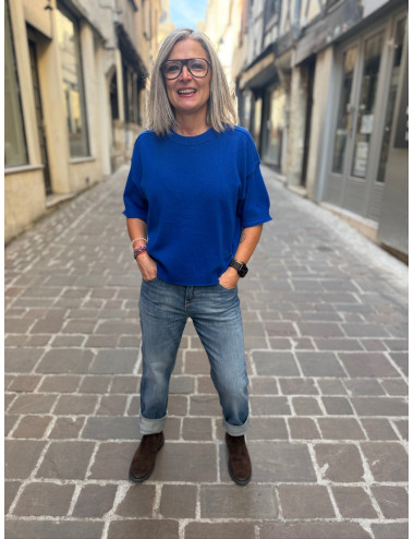 Pull manches courtes BEATA bleu roi Orféo