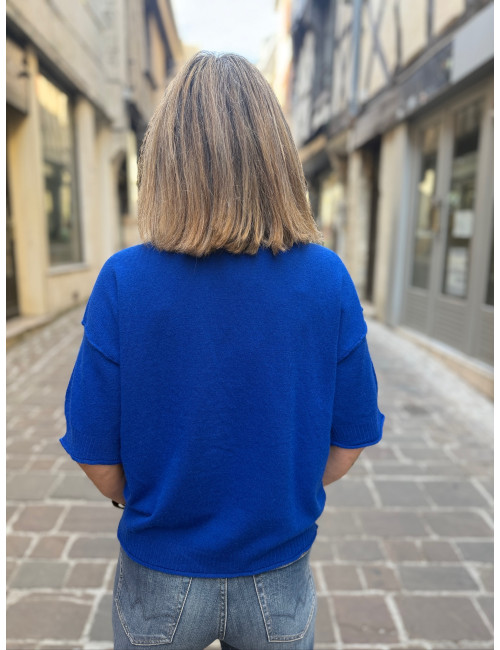 Pull manches courtes BEATA bleu roi Orféo