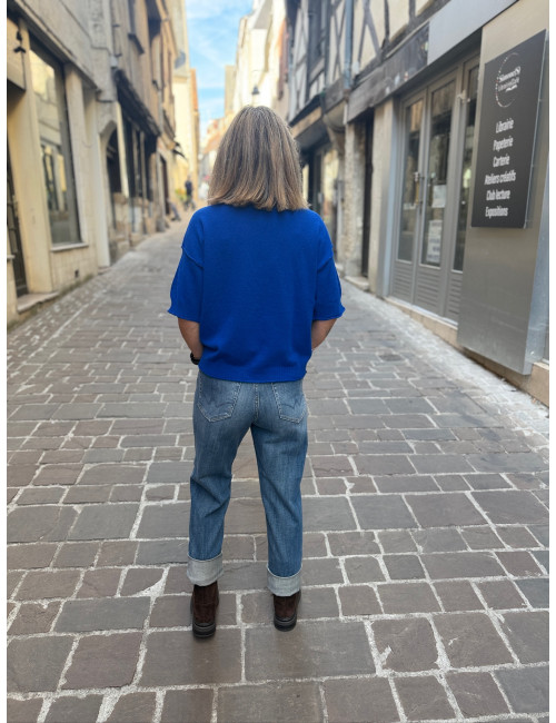 Pull manches courtes BEATA bleu roi Orféo