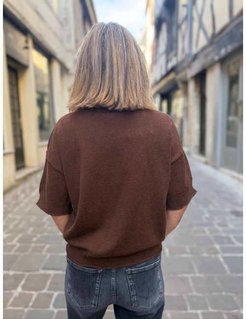 Pull manches courtes BEATA chocolat Orféo