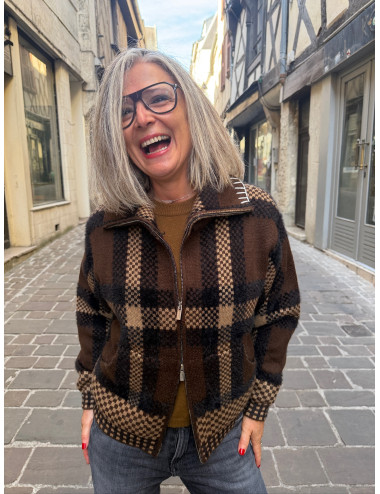 Gilet à carreaux PALOMEE chocolat Orféo